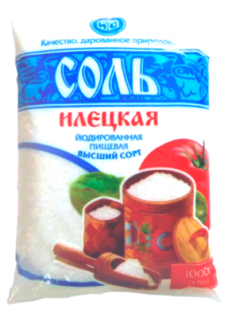 Соль пищевая молотая йодированная,в/с, помол №1, фасованная в п/э пакет по 1 кг, упакованная в п/п мешки по 30 шт